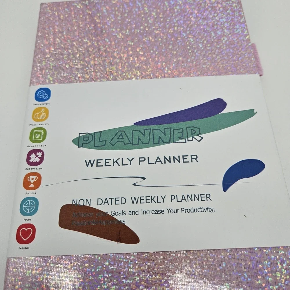 Weekly Planner Non-dated Elastic Closure Stickers & Pen Holder New